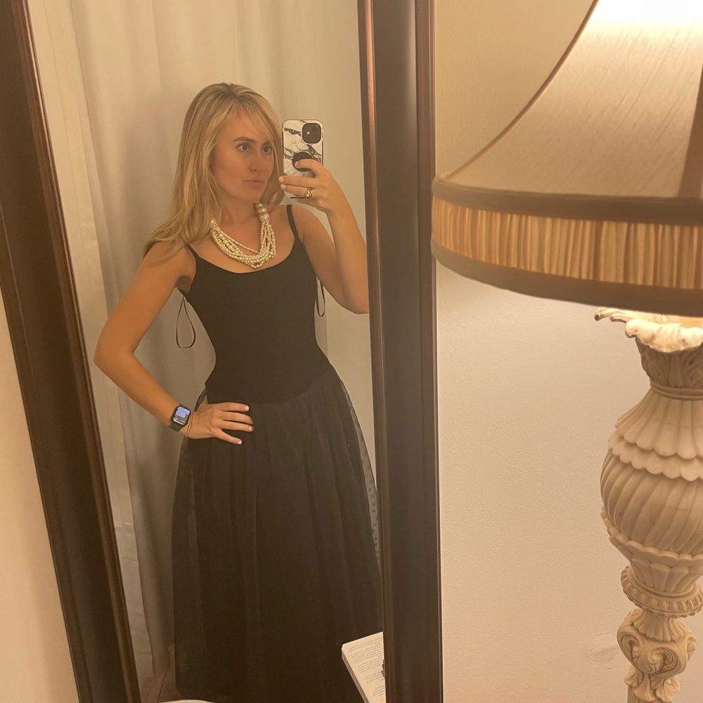 Black Velvet Corset Tulle Skirt Midi Gown